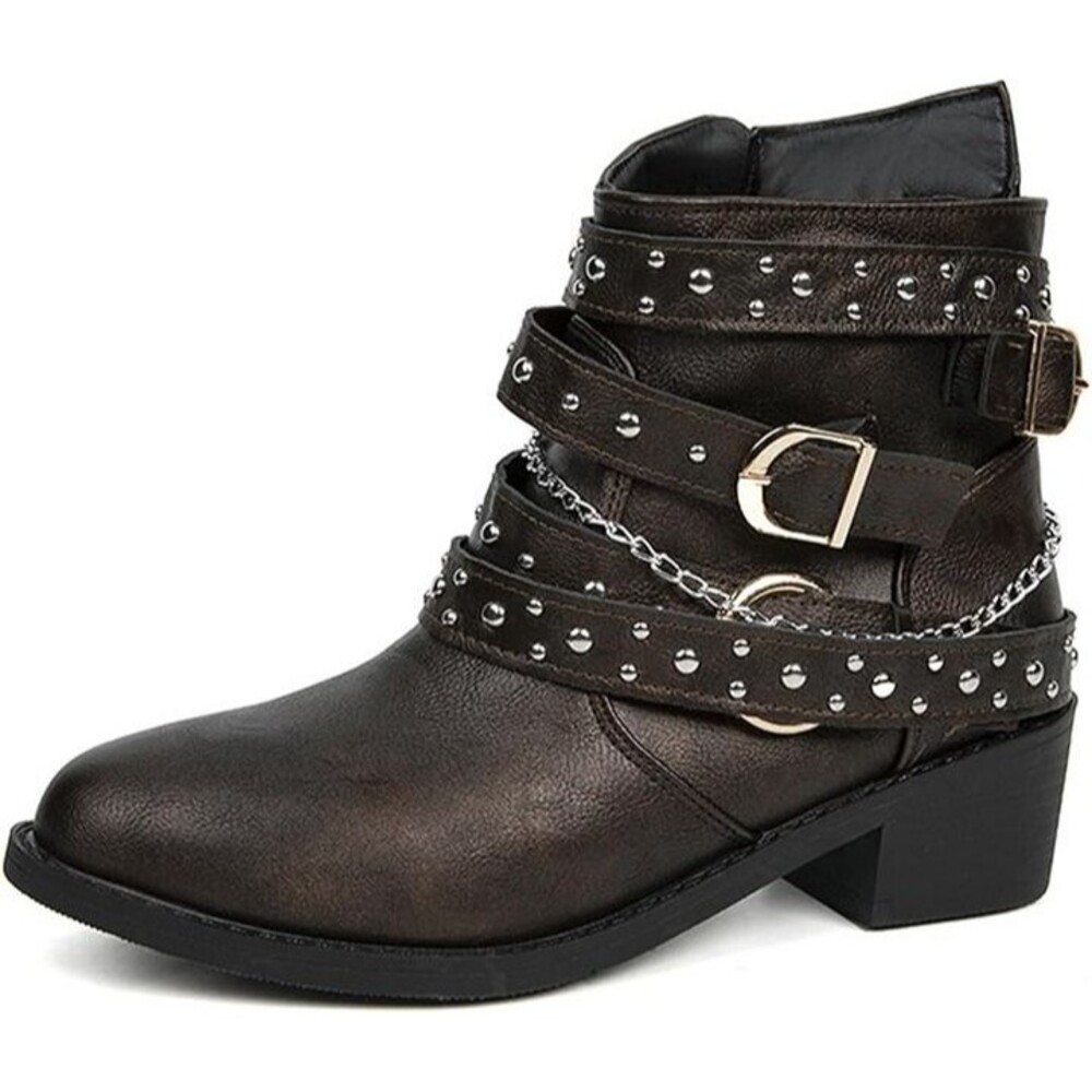 Low Block Heeled Gothic Ankle Boots - Picture 6 of 6